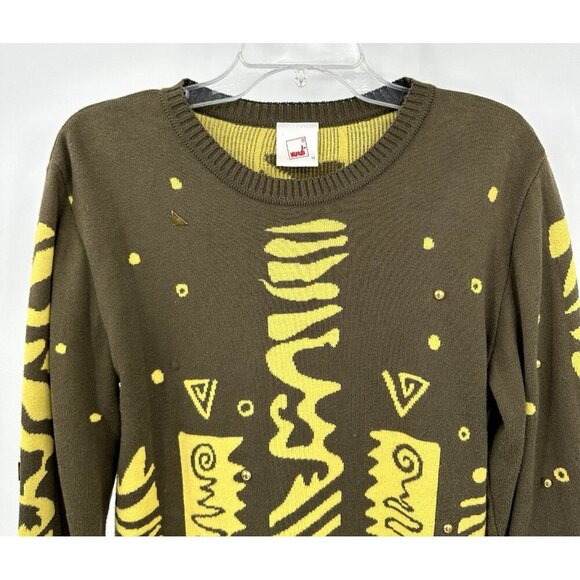 Y2K MONDI sweater cotton knit geometric print crewneck pullover retro US M 40 - Picture 2 of 8